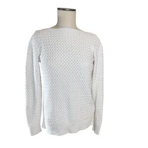 L.L. Bean Vintage Cream Fishermans Basketweave Sweater Sz S Coastal Cottagecore